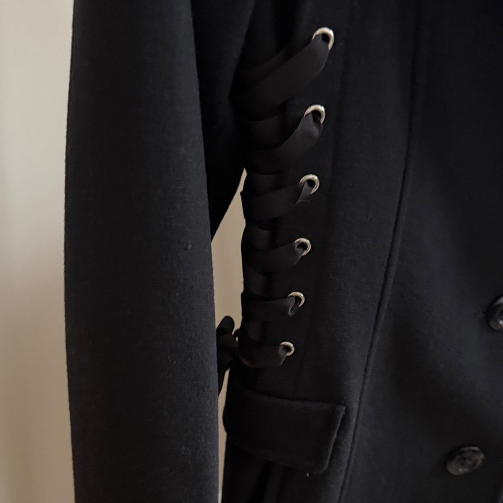 Betsey Johnson Black Trench Coat with Side Lacing Detail - Picture 4 of 10